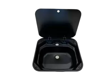 Fregadero Negro con tapa de cristal 420x370 para caravanas, autocaravanas y camper.