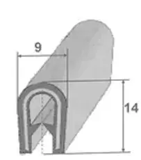Goma multiususos 14x9 mm para perfil de junta de puerta con interior metálico para autocaravana, caravana y camper.