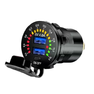 Toma USB doble con controlador de batería para autocaravana, caravana y camper.