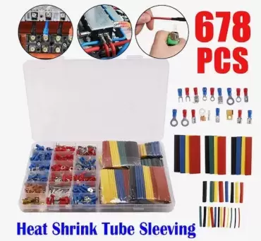 Caja 678 piezas de terminales y funda termo retráctil de colores, ideal automoción, caravanas, autocaravanas, camper y 4x4 overland.