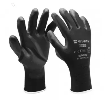 Guantes WURTH T9 PU microporoso negros, pack de 12 pares.