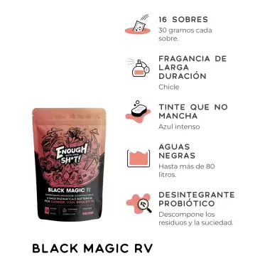 Black Magic RV, tratamiento ecológico de aguas negras en bolsitas, 16 unidades de 30 gramos, para caravanas, autocaravanas y camper.