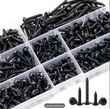 Estuche blister con 340 tornillos M3, M4, M3.5, M4.8, multiples aplicaciones en caravanas, autocaravanas y camper.