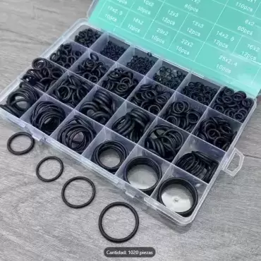 Estuche blister 1020 juntas tóricas de goma de nitrilo múltiples tamaños para reparaciones diversas.