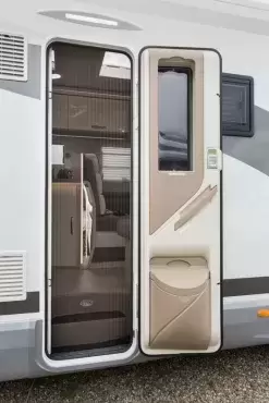 Tirador puerta de entrada de caravanas y autocaravanas color marrón claro.f