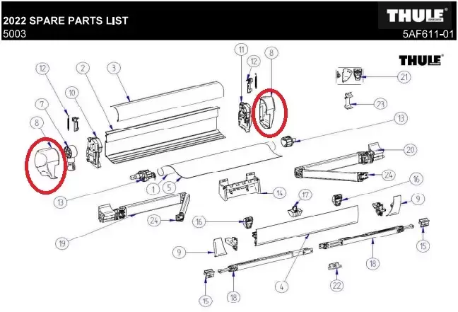 Tapa final derecha e izquierda para toldo Omnistor 5003 blanco para autocaravana, caravana y camper