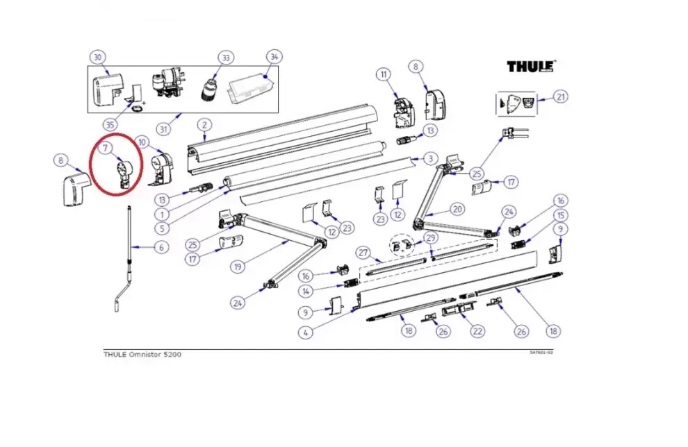Recambio molinete lateral izquierdo para toldos Thule Omnistor 5200 de caravanas y autocaravanas.