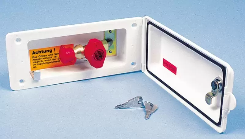 Caja externa toma de gas Reich con llave caravana autocaravana camper.