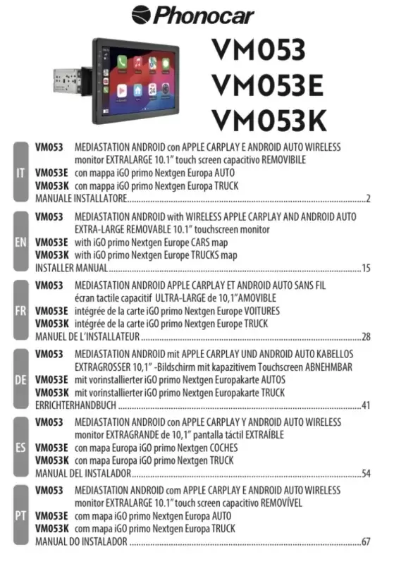 Equipo de música multimedia 1 Din  Apple CarPlay y Android Auto inalámbricos pantalla táctil  10.1″ para autocaravanas y camper.