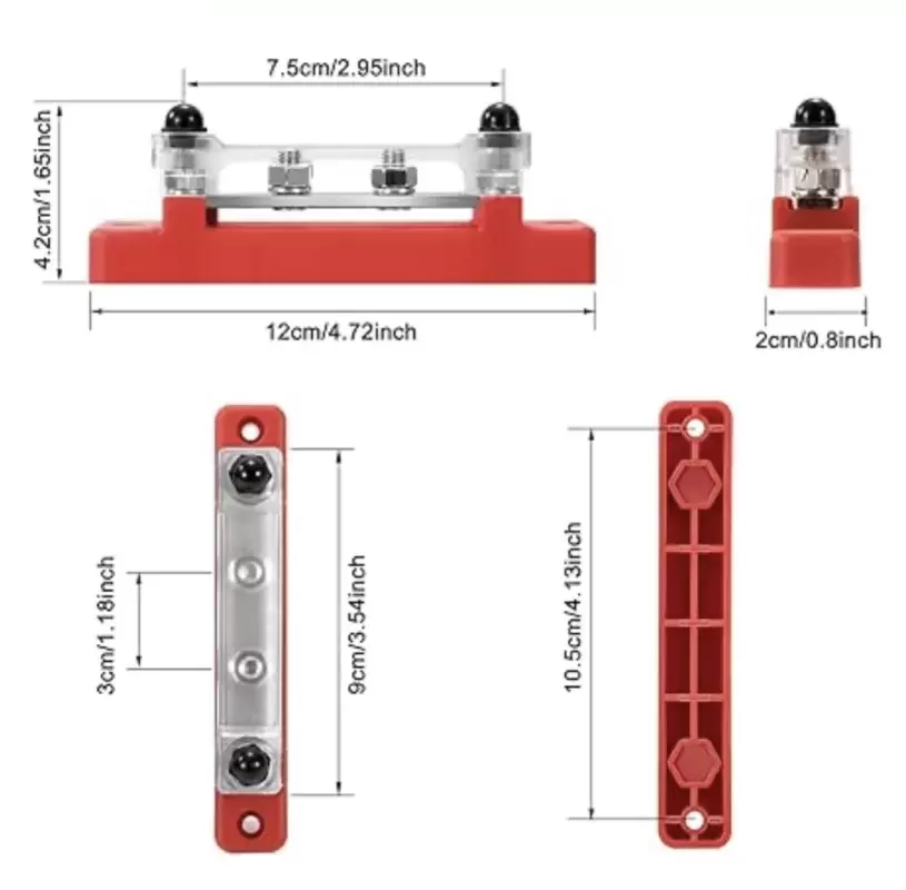 Barra NEGRA de 4 conexiones Busbar 150AH NEGATIVO más cubierta para instalaciones en autocaravanas y camper.