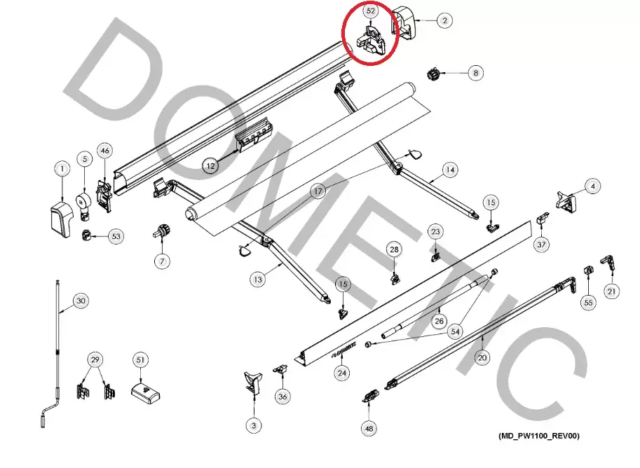 Contratapa derecha toldo Dometic PW1100 para caravana, autocaravana y camper.